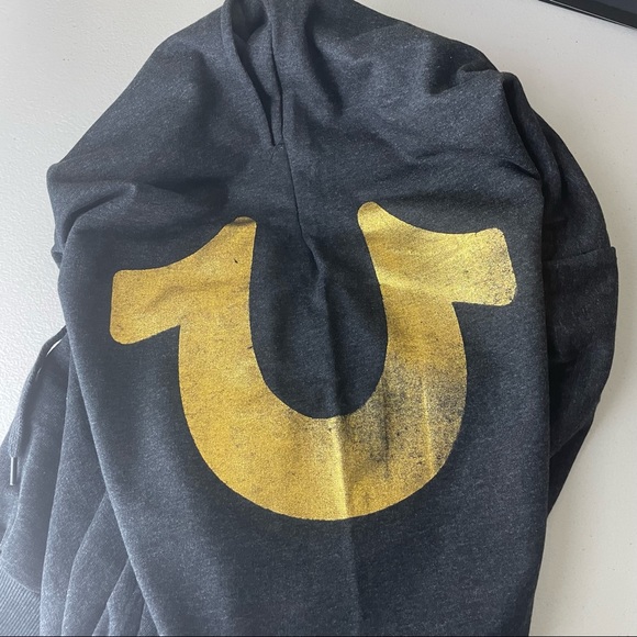 TRUE RELIGION NWT MEN’S JOGGER LOUNGE WEAR SWEAT PANTS CHARCOAL GRAY GOLD - Picture 3 of 5